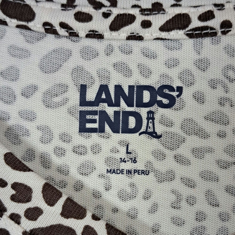 Lands' End Long Sleeve Leopard Print V-Neck 100% Cotton Top Women's L 14-16 - Picture 3 of 5